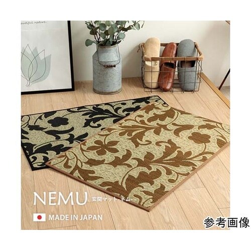 花柄玄関マット ブラック 約60×90c