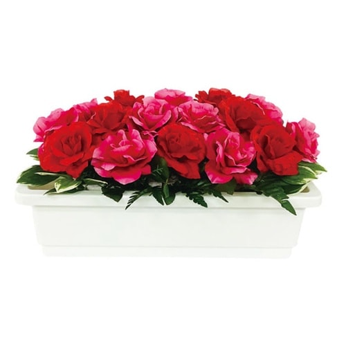 造花プランター 白 バラ(赤・ピンク)