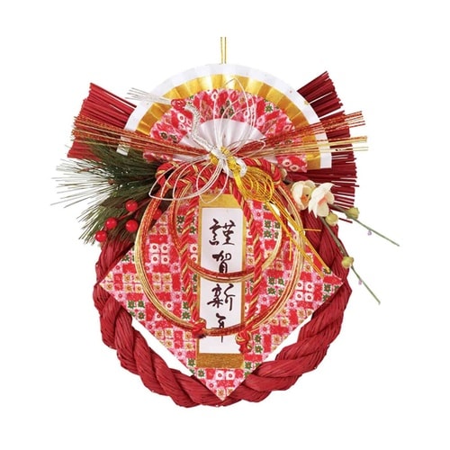 正月飾り 彩 しめ縄赤 38−176−6
