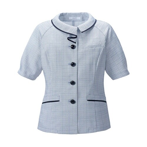 ENJOY 半袖オーバーブラウス ブルー