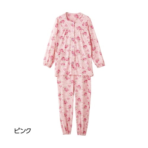 婦人大きめボタンストレッチパジャマ ピン