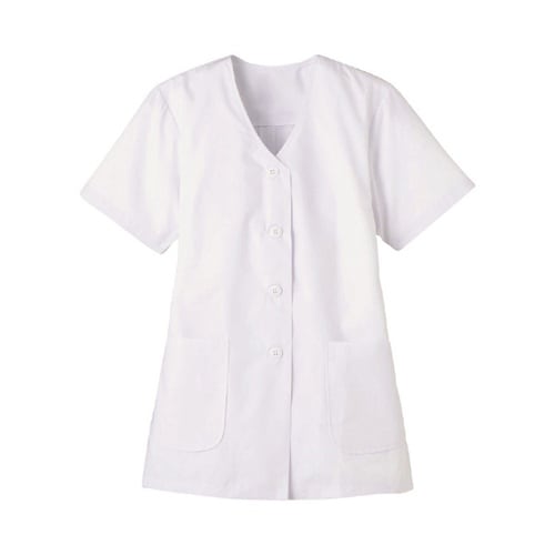 襟なし/半袖 女性用調理衣 ホワイト M