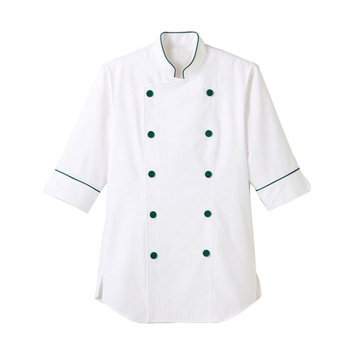 七分袖 ショップコート ホワイト×グリー