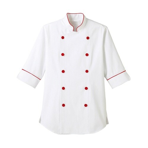 七分袖 ショップコート ホワイト×レッド