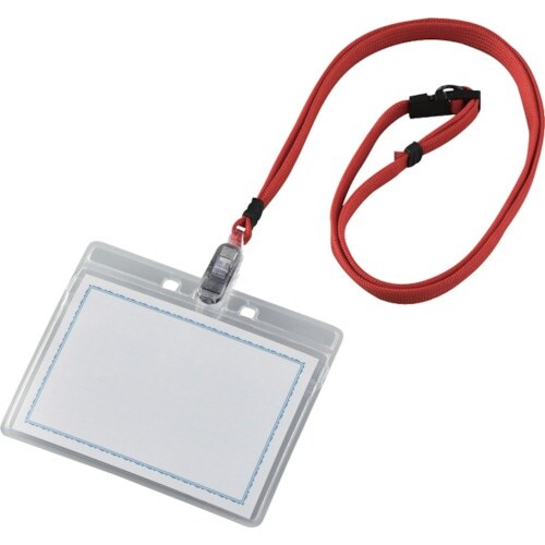 緑十字 吊り下げ名札 本体:クリア ストラップ:赤