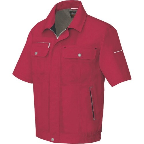 アイトス 半袖ブルゾン(男女兼用) ワインレッド×