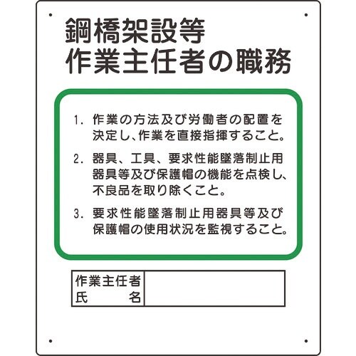 ユニット 作業主任者職務板 鋼橋架設等
