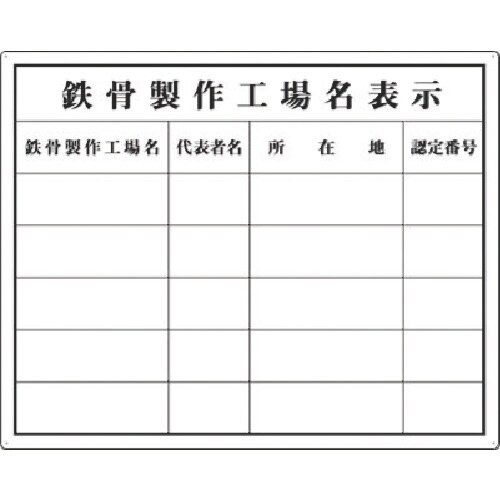 つくし 法定表示板 鉄骨製作工場(複数工場)