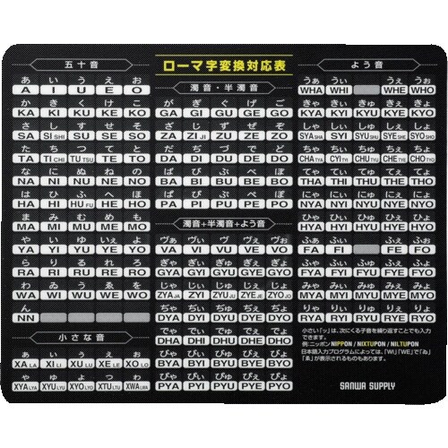 SANWA マウスパッド(ローマ字、大、ブラック)