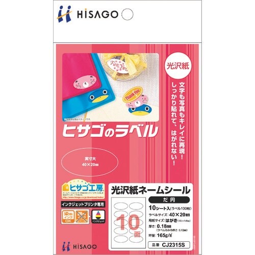 HISAGO 光沢紙 ネームシール だ円