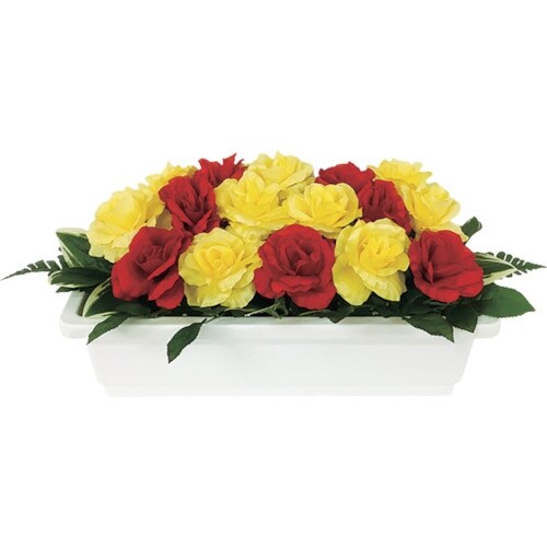 ユニット 造花プランター 白 バラ(赤・黄)