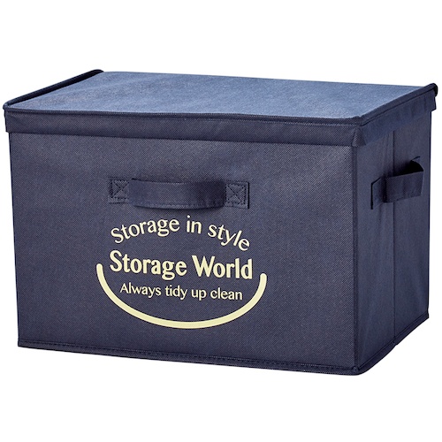 アイメディア フタ付整理箱2個セット ネイビー