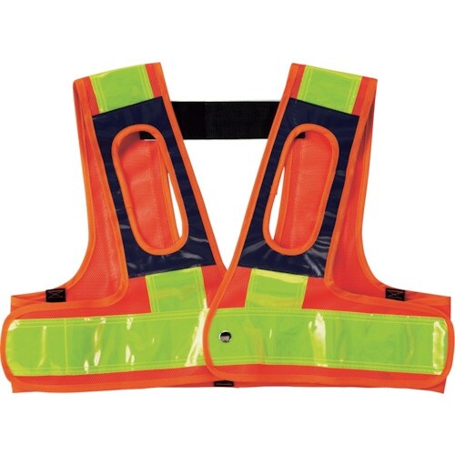緑十字 フルハーネス用安全ベスト 橙メッシュ地/黄