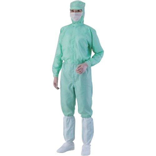 AS 緑L 異物混入対策ツナギ服腰裏付
