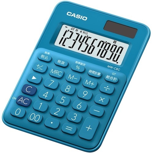 カシオ ミニミニジャスト型カラフル電卓 レイクブル