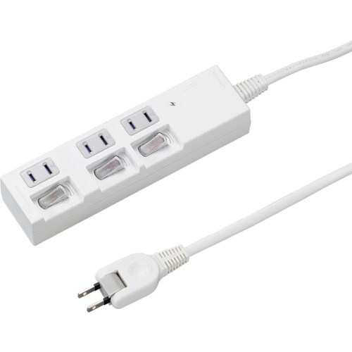 YAZAWA 個別スイッチ付節電タップ3個口1m白