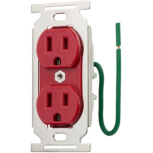 明工 医用接地埋込ダブルコンセント(赤)