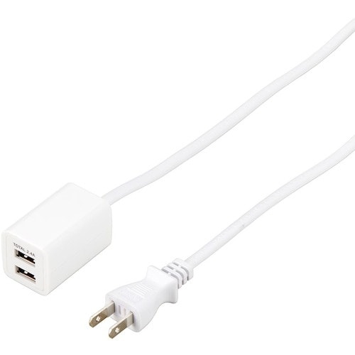 YAZAWA USBタップ2ポート2.4A2mホワ