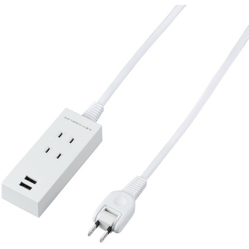 YAZAWA 両挿しUSBタップ2個口2mホワイト