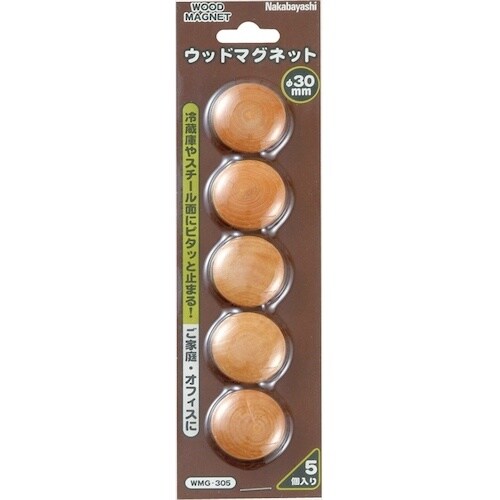 ナカバヤシ ウッドマグネットナチュラル木目/直径3
