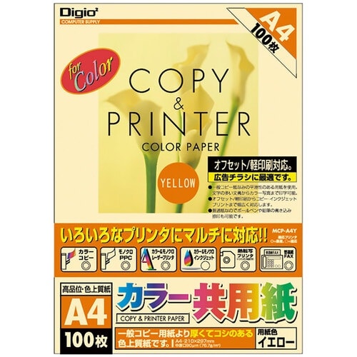 ナカバヤシ カラ−共用紙/A4/100枚/イエロ−