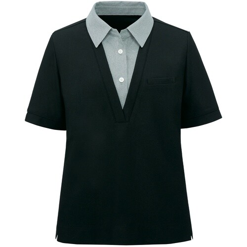 GROW リサイクル・ニットポロシャツ黒SS