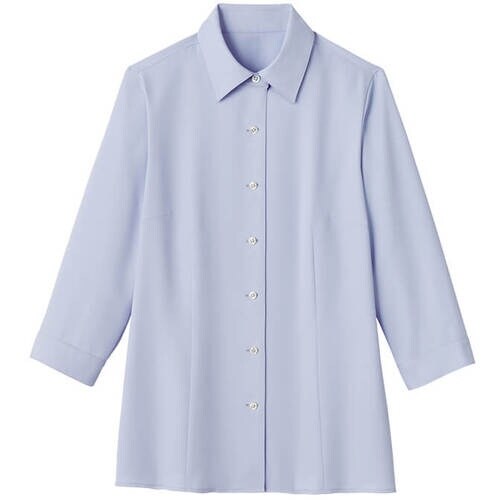 GROW トップクール・カルゼ七分袖ブラウスブルー