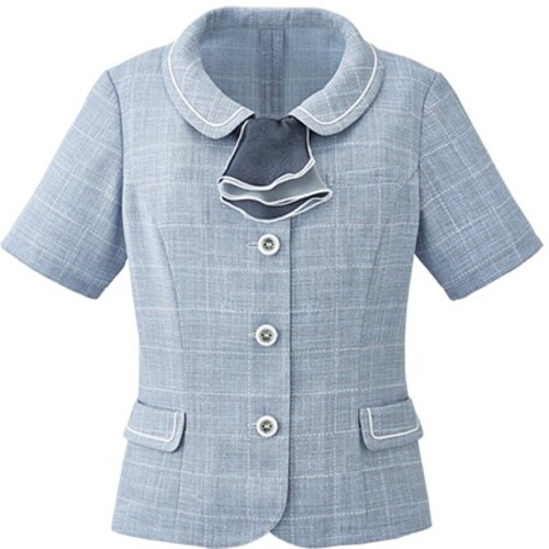 GROW 麻調ウィンドーペンオーバーブラウスブルー