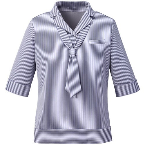 GROW クール・ストライプカットソーブルー系L