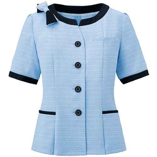 GROW パウダリーツイードオーバーブラウスブルー