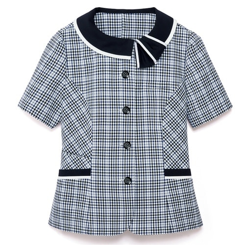 GROW ハーモニーチェックオーバーブラウス白×紺