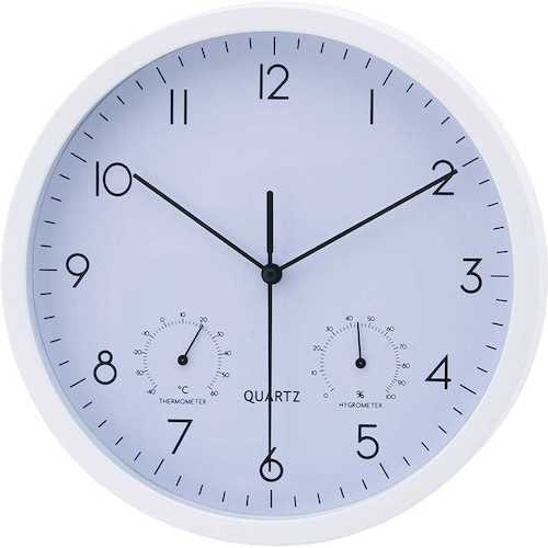 不二貿易 掛時計温湿度計付 ベゼル 25cm WH