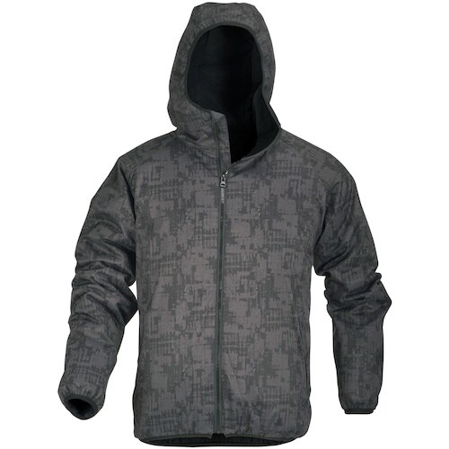 カジメイク 中綿ストレッチプリントパーカ 黒ブラシ