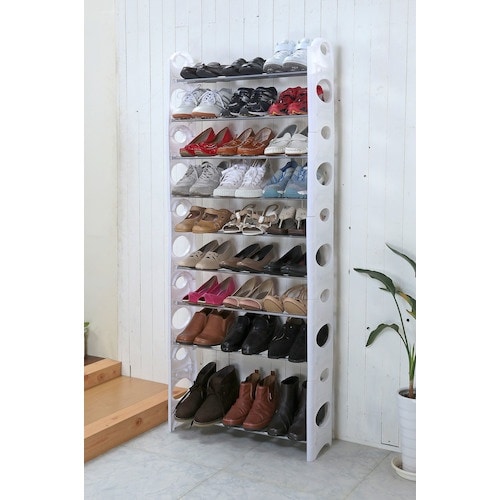 TASSCOM カバー付き10段シューズラック ホ