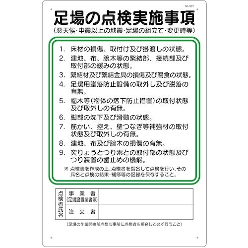 つくし 職務標識 足場の点検実施事項