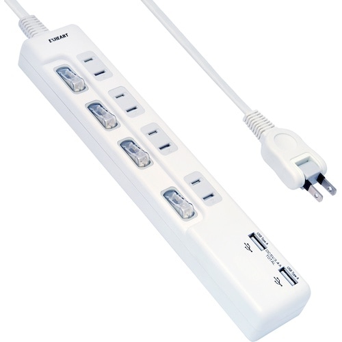 EXHEART USBポート付きスイッチタップ4個