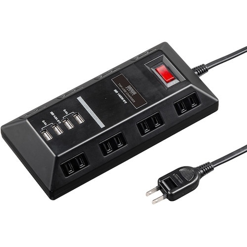 SANWA USB充電ポート付きタップ 平型 ブラ