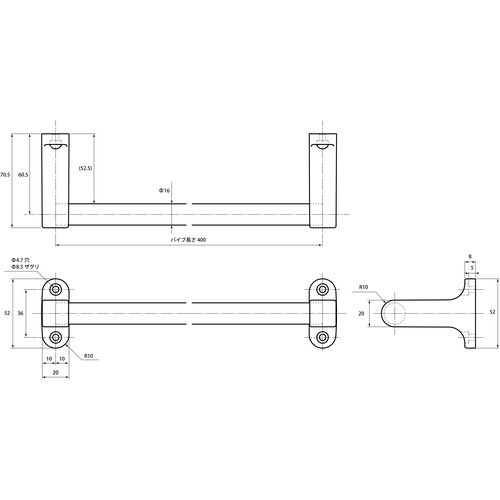WAKI バスタオル用タオル掛け 400mm