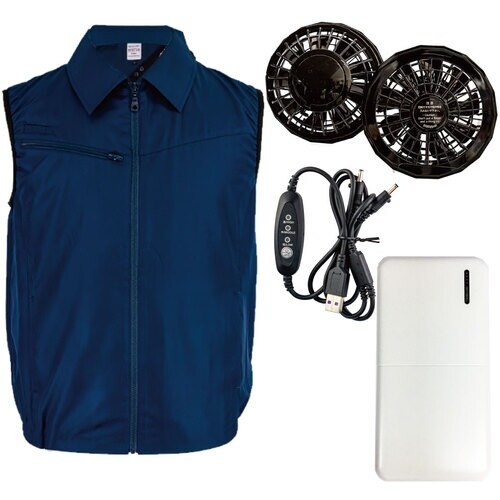 岡潮 冷感保冷剤付き、空調ベスト+モバイルバッテリ