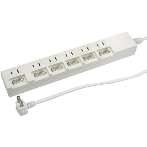 YAZAWA 個別スイッチ付節電タップ6個口2m白