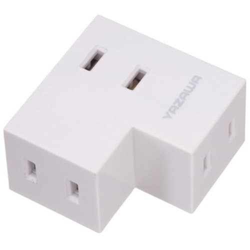 YAZAWA 耐トラ付Lタップ3個口白