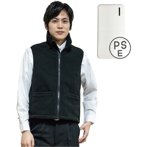 岡潮 黒色フリース発熱ベスト+モバイルバッテリー1