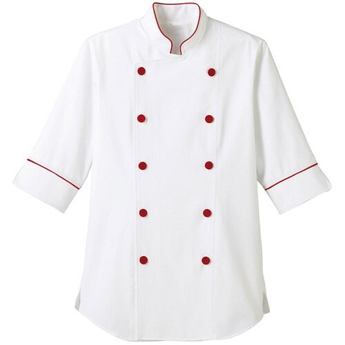 サンペックス 七分袖ショップコート ホワイト*レッ