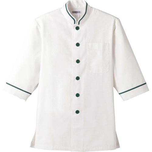 サンペックス 七分袖ショップコート ホワイト*グリ