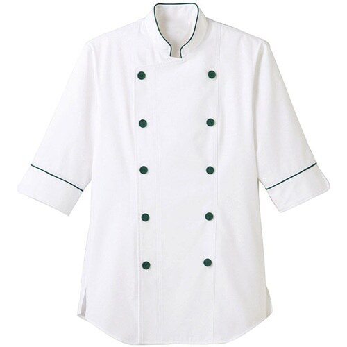 サンペックス 七分袖ショップコート ホワイト*グリ