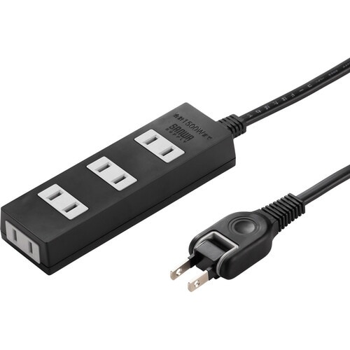 SANWA 火災予防タップ ブラック 4個口 2m