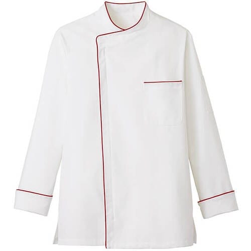 サンペックス 長袖ショップコート ホワイト*エンジ