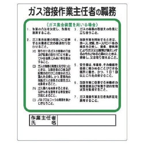 ユニット 作業主任者職務板 ガス溶接・ガス集合装