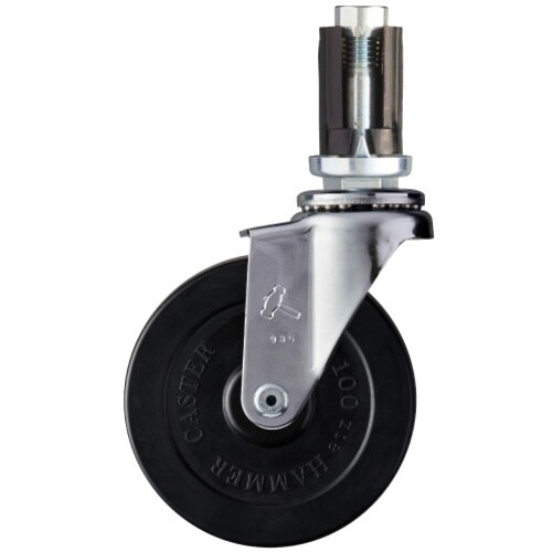 ハンマー パイプ差込み旋回式ゴム車輪 100mm