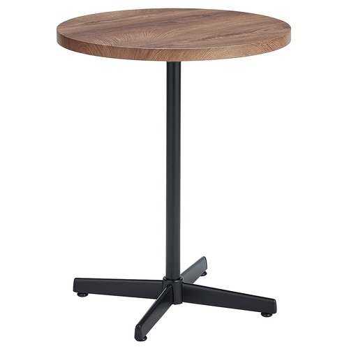 カフェテーブル丸型×黒脚×人工銘木ブラウン